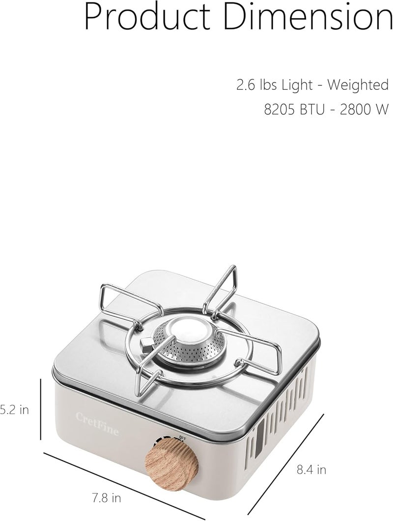 CretFine Mini Butane Camping Stove with Portable Bag, Indoor and Outdoor Cooking, for Emergency and Camp Essentials, 8205 BTU, 2hr Usage per Canister, Gas Not Included, White - Image 4